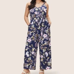NWT Bloomchic Jumpsuit Floral Belted Pockets 12 Large Wrap Cami Wide Leg Pants